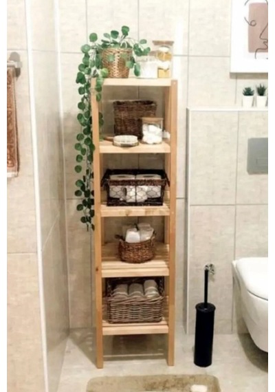 Ahşap 5 Raflı Açık Banyo Dolabı Banyo Düzenleyici Raf Mob111 Çam Çam