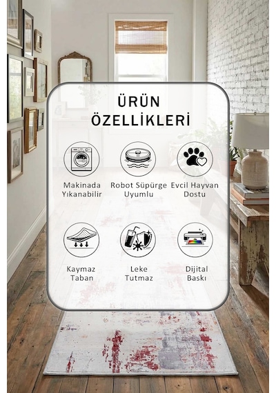 Yıkanabilir Yolluk 24 Açık Gri