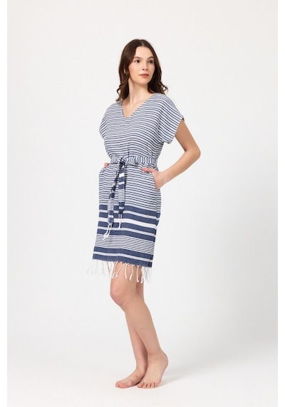 Mulberry Katya Plaj Elbisesi Tunik Pareo %100 Pamuk Lacivert
