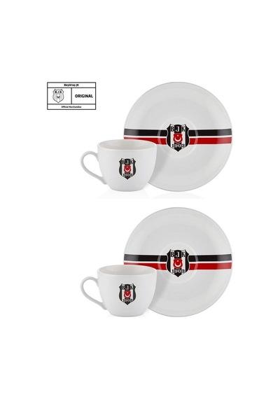 Beşiktaş Lisanslı Çizgili 2'li Çay Fincan Takımı Beyaz - Siyah