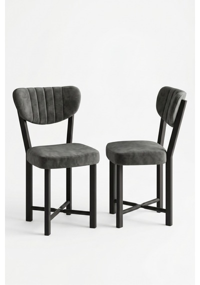 Sandalye 2 Adet Baby Face Kumaş Metal Ayak Modern Mutfak Sandalyesi Cafe Balkon Ofis Elma Antrasit