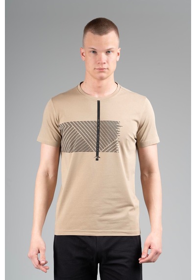 Maraton Regular Erkek Bisiklet Yaka Açık Vizon T-shirt Vizon