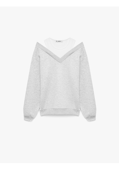Koton Rahat Kalıp Atlet Detaylı Uzun Kollu Bisiklet Yaka Şardonlu Sweatshirt Gri Melanj 7wal10050ık