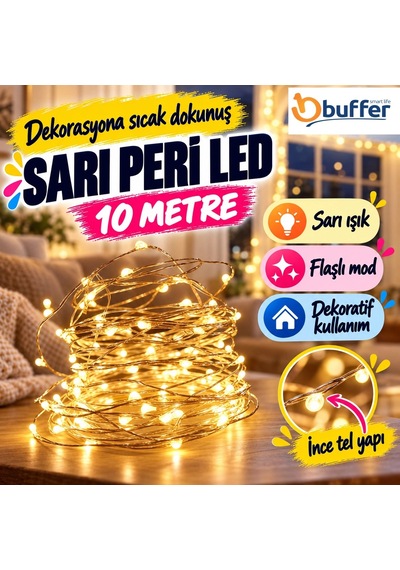 Dinamik Flaşlı Sarı Led 10 Metre Uzunlukta Dekor