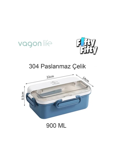 Vagonlife Tek Kat Çift Bölme Bento Lunch Box Ofis-Okul Için Yeni Nesil Sefer Tası Paslanmaz Çelik 588 001