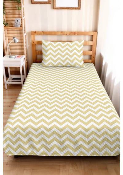Hardal Zigzag Geometrik Genç Odası Tek Kişilik Pike Takımı - Modern 160x220 Cm Kapitone Yatak Örtüsü Ahenkli Çiy Anısı