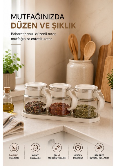 Emilahome Lily Cam Baharatlık 3'lü Set Bej - 869644625 Diğer