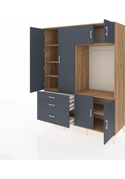 Kronos Gardrop 7 Raflı 3 Çekmeceli Tek Askılı 176x59x221 Çam-antrasit Antrasit Kronos Gardrop 7 Raflı 3 Çekmeceli Tek Askılı 176x59x221 Çam-antrasit Antrasit