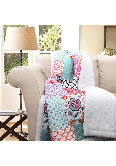 Lexroo Brookdale Ters Çevrilebilir Örtü-renkli Çiçek Desenli Yama İşi Battaniye-152 X 127 Cm Çok Renkli