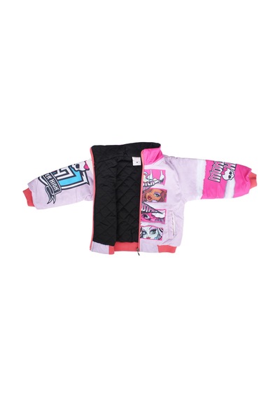 Bebegen Kız Çocuk Pembe Monster Baskılı Cepli Fermuarlı Şişme Mont Çok Renkli