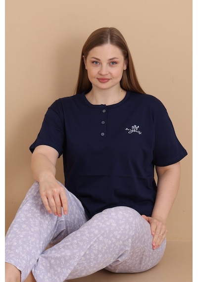 Wordex Mirano 4514 Çiçekli Kısa Kollu Pamuklu Penye Büyük Beden Kadın Pijama Takımı Lacivert Wordex Mirano 4514 Çiçekli Kısa Kollu Pamuklu Penye Büyük Beden Kadın Pijama Takımı Lacivert
