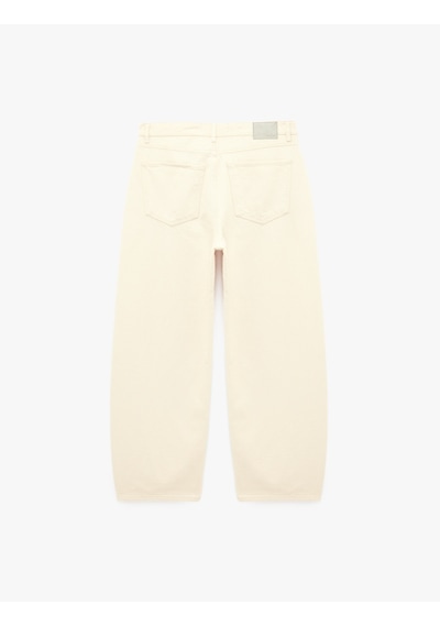 Koton Pamuklu Bol Normal Bel Cepli Oversize Barrel Fit Jean Pantolon Ekru 6sam40423nd
