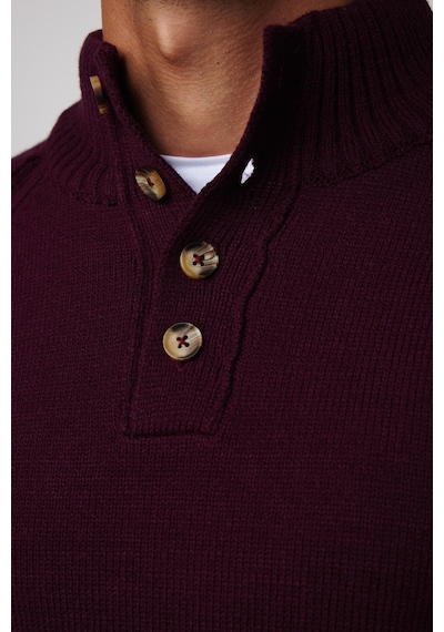 Tudors Erkek Slim Fit Dar Kesim Dik Yaka Düğmeli Bordo Triko Triko Kazak-29592-bordo Bordo