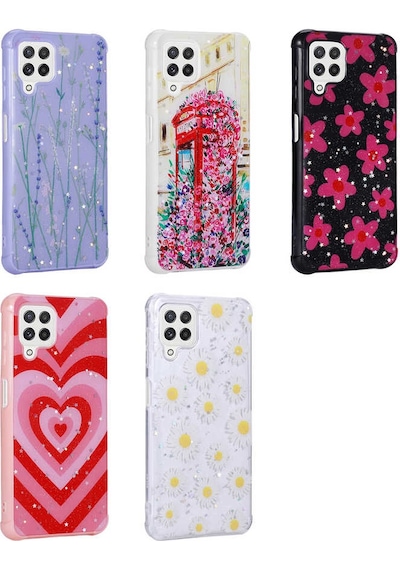 Galaxy A22 4g Kılıf Simli Desenli Kamera Korumalı Parlak Zore Popy Kapak Kalp