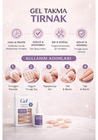 Vıvaluxe Gel Takma Tırnak Seti 12 Adet Kendinden Yapışkanlı Press-on Nails, Doğal Görünüm, Dayanıklı Ve Kolay
