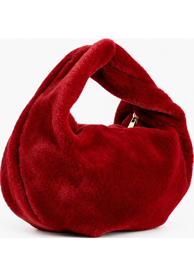 Koton Fermuarlı Peluş El Çantası - Koton X Sibil Çetinkaya Bordo 7wak30089aa