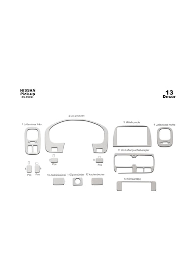 Nissan Picku Parçaskystar Torpido Kaplama 1999-2006 13 Parça Alüminyum