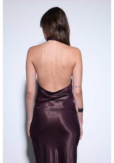 Antioch Saten Halter Kadın Top Bordo