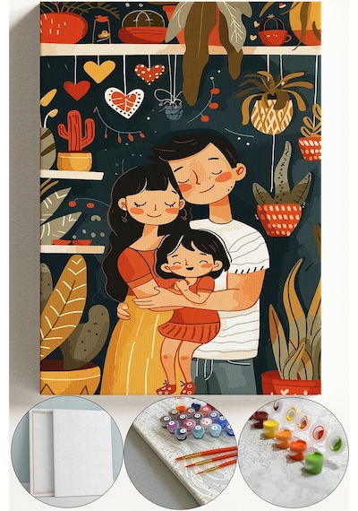 Sayılarla Boyama Çerçeveli Hobi Seti Numaralı Tuval Fırça Boya Dahil Kasnaklı 40x50 Cm Anneler Günü