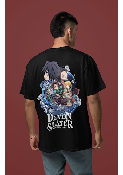 Sevbano Demon Slayer Kimetsu No Yaiba Sırt Baskılı Unisex Oversize Anime Siyah
