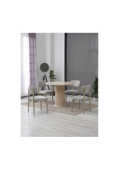 Arel Bohem 90x90 Mebran Masa / 4 Polo Sandalye Takım Gri Gri
