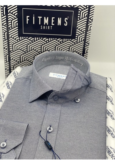 Slim Fit Uzun Kol Ömür Boyu Yakandayım Nakışlı Hediye Kutulu Erkek Gömlek Fs-001376 - Lacivert Beyaz-2198