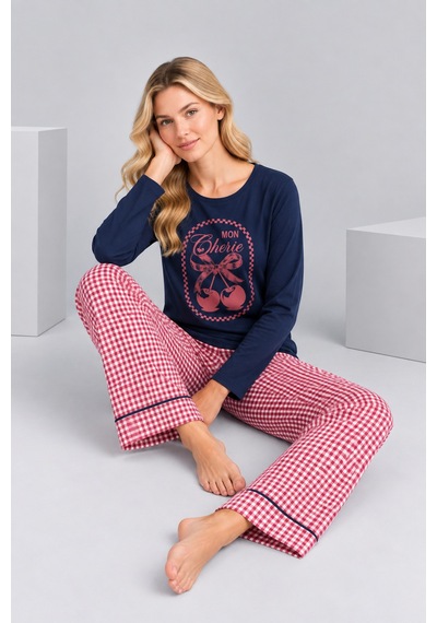 Pijamask Kadın Lacivert Mon Chérie Kiraz Baskılı Ekose Bol Paça Pamuklu Pijama Takımı Lacivert Pijamask Kadın Lacivert Mon Chérie Kiraz Baskılı Ekose Bol Paça Pamuklu Pijama Takımı Lacivert