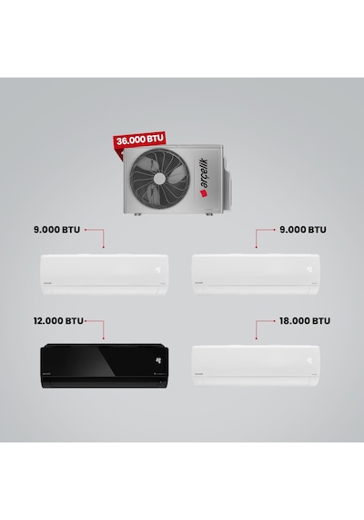 Arçelik 1+4 Multi Sistem 36100 MD Pro Dış Ünite 2 Adet 9 BTU Beyaz + 12 BTU Siyah + 18 BTU Beyaz İç Üniteler Duvar Tipi Klima