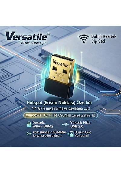 Versatile Usb Wifi Adaptör 150 Mbps Mini Alıcı Realtek 8188ftv Hotspot Win10/11