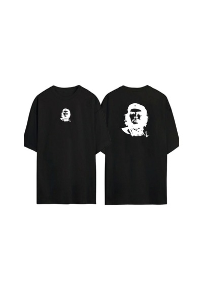 Thewert Unisex Che Guevara Ön Arka Baskılı Sıyah Oversize T-shirt Siyah