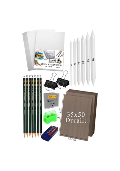 Karakalem Eskiz Çizim Seti Durolit Seti 35x50 Cm 1 Paket Pastel Dağıtıcı Kalem Resim Kağıdı Dereceli Kalem Seti Hamur Silgi Sınav Silgisi