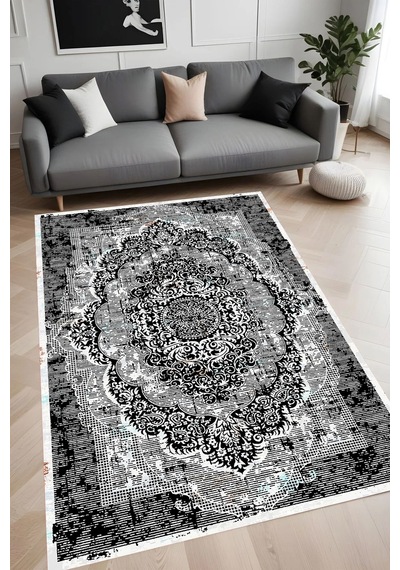 Eliana Home Dijital Baskı Yıkanabilir Kaymaz Taban Salon Halısı Ve Yolluk Rv109-fnl415 Siyah