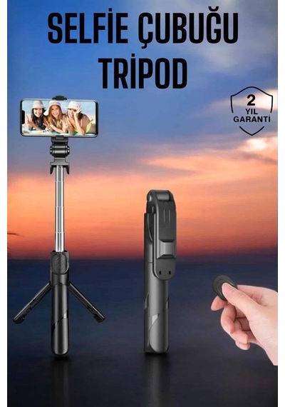 Tripod Kablosuz Bluetooth Bağlantılı Selfie Çubuğu 360 Derece Dönebilen .