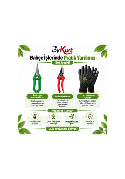 Bahçe Bakım Seti Üçlü Budama Makası Hasat Makası Eldiven 3 Parça - L/xl / Gri