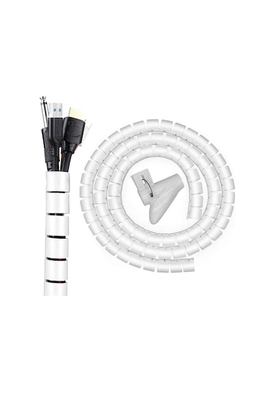 Güncelçarşı 1 Mt X 22 Mm Spiral Boru Kablo Kanalı Kablo Fiş Düzenleyici Toplayıcı Kordon Kablo Tutucu Beyaz 1 Adet
