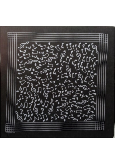 Siyah Notalı /Sol Anahtarlı Kare Bandana Fular %100 Cotton