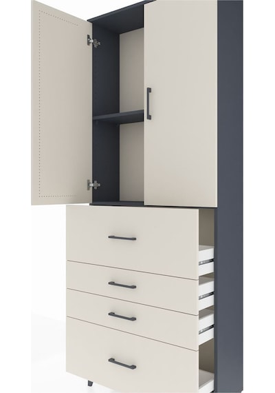 Arges Dolap 2 Raflı 4 Çekmeceli 2 Kapaklı 88x30x221 Antrasit-... Antrasit