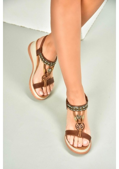 Fox Shoes U258926809 Taba Dolgu Tabanlı Kadın Sandalet Taba