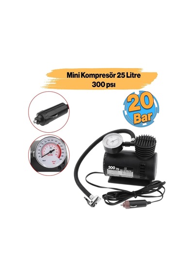 Orret Home 12v Mini Hava Kompresörü Araç Çakmaklık Tipi 300 Psı Lastik Şişirme Pompası, Araba/bisiklet/motos