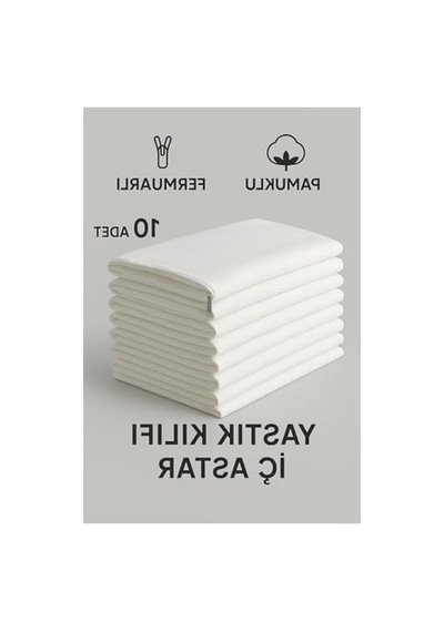 Beyaz Pamuklu Fermuarlı Yastık Kılıfı Seti, 10 Adet, 50x70 Cm Ölçülerinde Abanoz