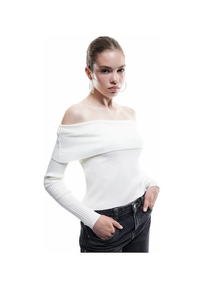 Koton Madonna Yaka Uzun Kollu Slim Fit Triko Kazak Ekru 6wal90019ht