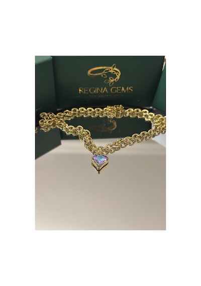 Dual Tone Heart Crystal Kolye Altın