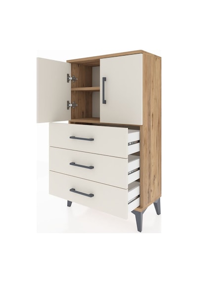 Arges Komodin 2 Raflı 3 Çekmeceli 2 Kapaklı 60x30x106 Çam-aytaşı Çam