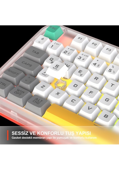 Lecoo Gk302 Üç Modlu Rgb Kablosuz 85 Tuşlu Türkçe Q Membran Oyuncu Klavyesi Beyaz Gri