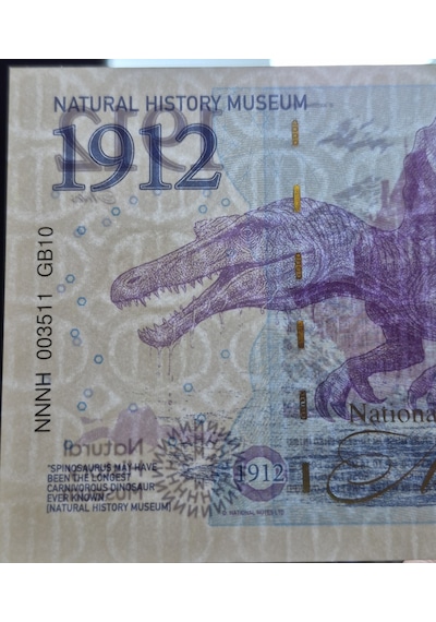 İngiltere Doğa Tarihi Müzesi Hatıra - Spınosaurus. Uv, Filigran Ve Seri Nolu. Çil.