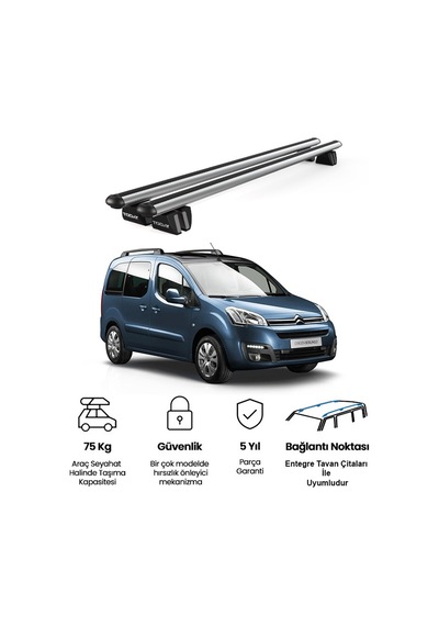 Pençe Citroen Berlingo Ara Atkı 2008-2018 Uyumlu Gri Ara Atkı Port Bagaj Tavan Barı