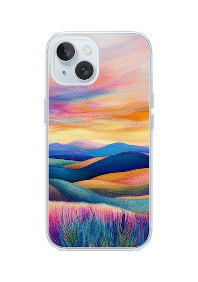 İphone 15 Uyumlu Renkli Pastel Günbatımı Baskılı Silikon Kılıf