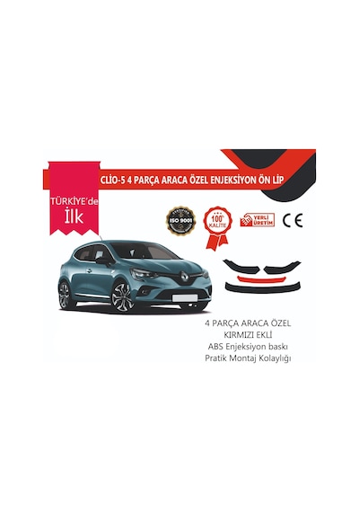 Renault Clio 5 2019 Sonrası 4 Parça Ön Lip Kırmızı