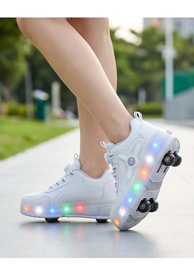 2256-n-drops Led Işıklı Çift Tekerlekli Akıllı Bağcıklı Unisex Çocuk Patenli Ayakkabı Beyaz 2256-n-drops Led Işıklı Çift Tekerlekli Akıllı Bağcıklı Unisex Çocuk Patenli Ayakkabı Beyaz