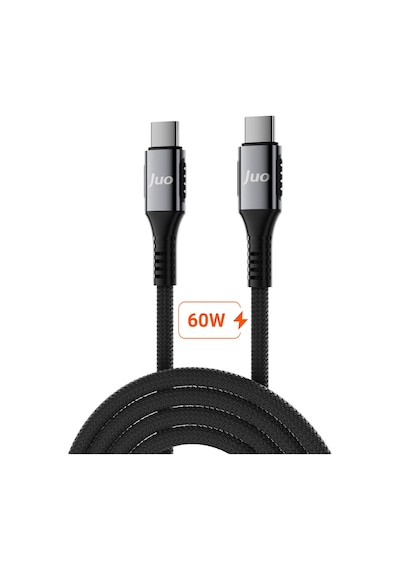 Juo JCBK61-B 60 W Usb Type-c To Type-c Örgülü Pd Hızlı Şarj Ve Data Kablosu 1 M